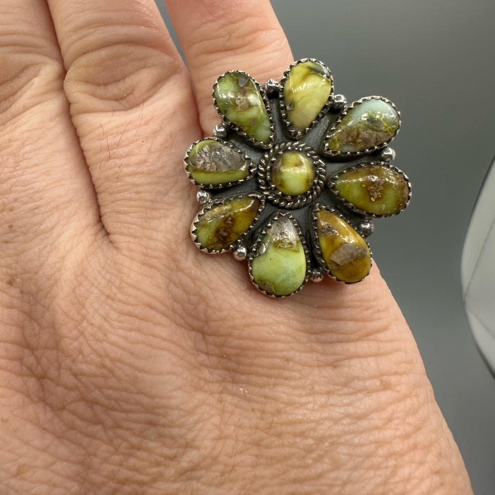 Palomino Turquoise Sterling Silver 925 Cluster Ring Handmade Adjustable - Picture 9 of 9